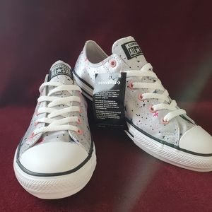 Converse Silver w/multi-color star/dot design